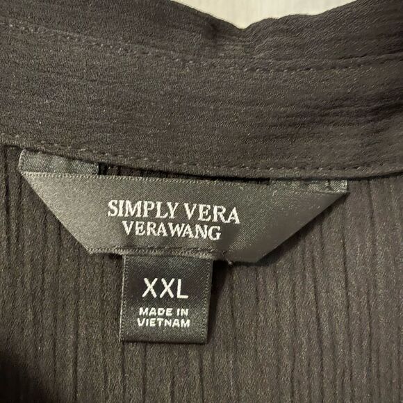 Simply Vera Vera Wang XXL black sleeveless collar hidden button front peplum tie - Picture 7 of 10